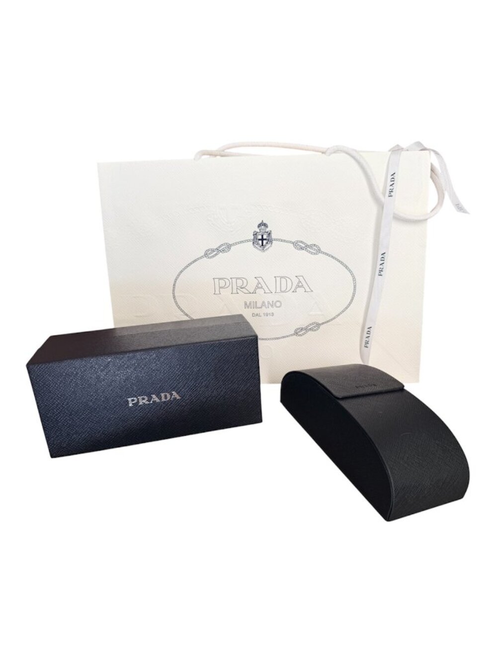 Black Prada Sunglasses Case with Magnetic Closing, Box & Prada Shopping Bag